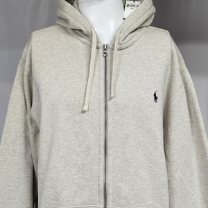 NWT XXL Polo Ralph Lauren Full Zip Fleece Hooded Sweatshirt Thermal Hood Grey